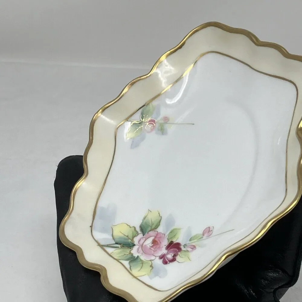 Nippon Gravy Sauce Boat w Underplate Roses Gilt Painted Gold & Raised Flower VTG